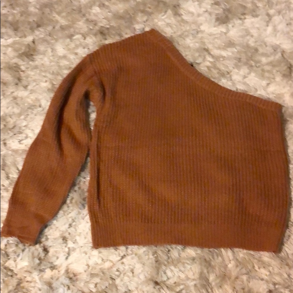 Rust colored off the shoulder sweater